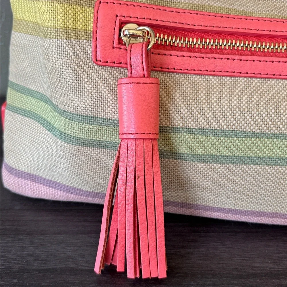 Kate Spade‎ Pastel Striped Canvas Shoulder Bag Gold Hardware